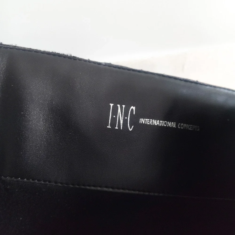 Inc‎ Knee High Riding Boots Size 8.5 Francy Black Wide Calf Leather Gold Buckles